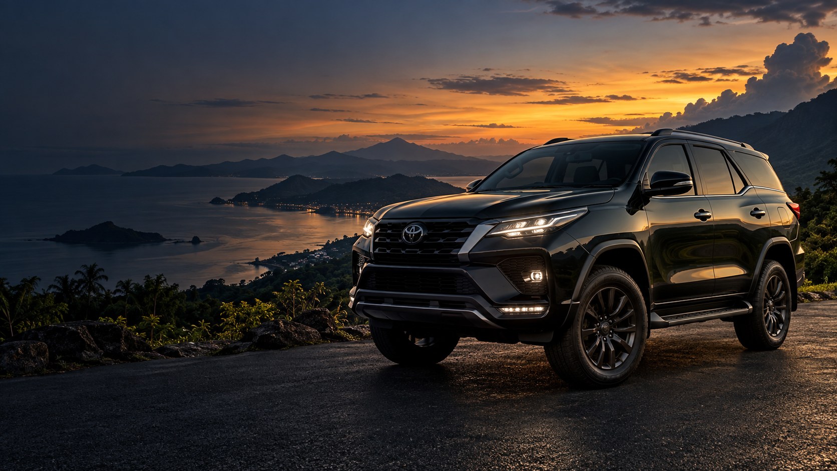 Ilustrasi SUV bernuansa otomotif premium di pesisir