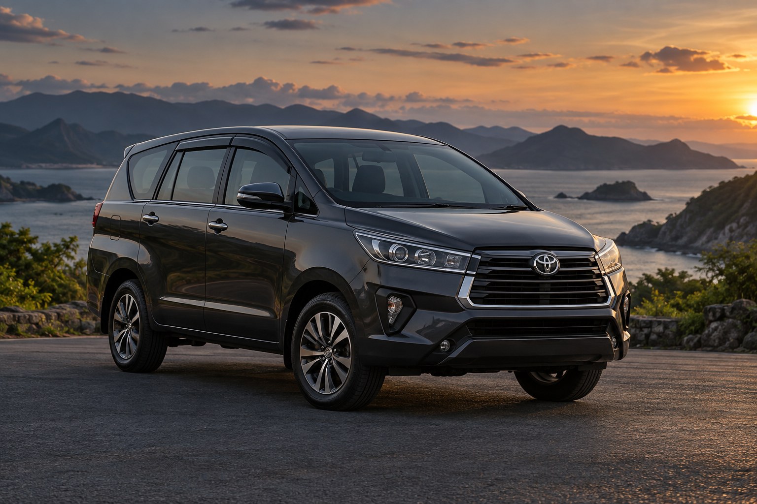 Ilustrasi AI realistis Toyota Innova Reborn dalam suasana sinematik